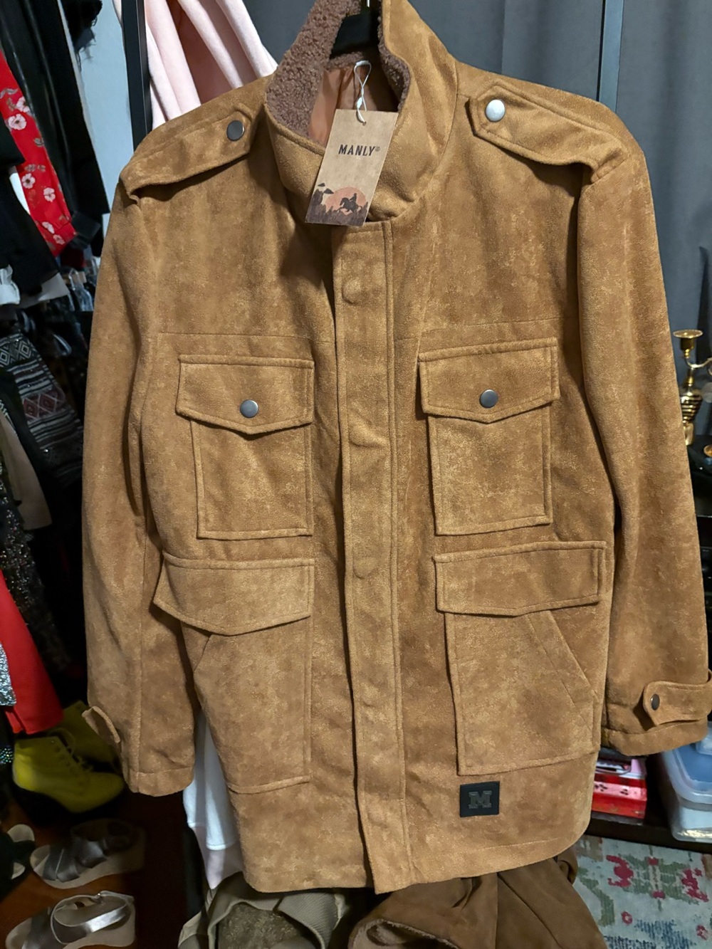 Men's Tan Field Jacket - Suede Utility Coat by Manly